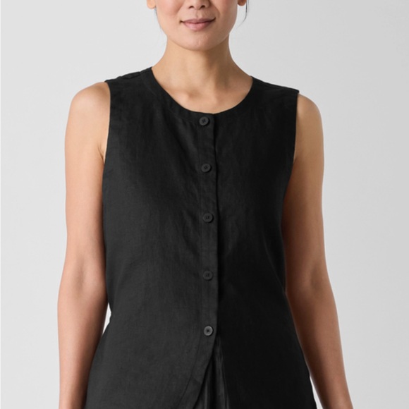 Flax Black LINEN Sleeveless Button Down Blouse/Vest